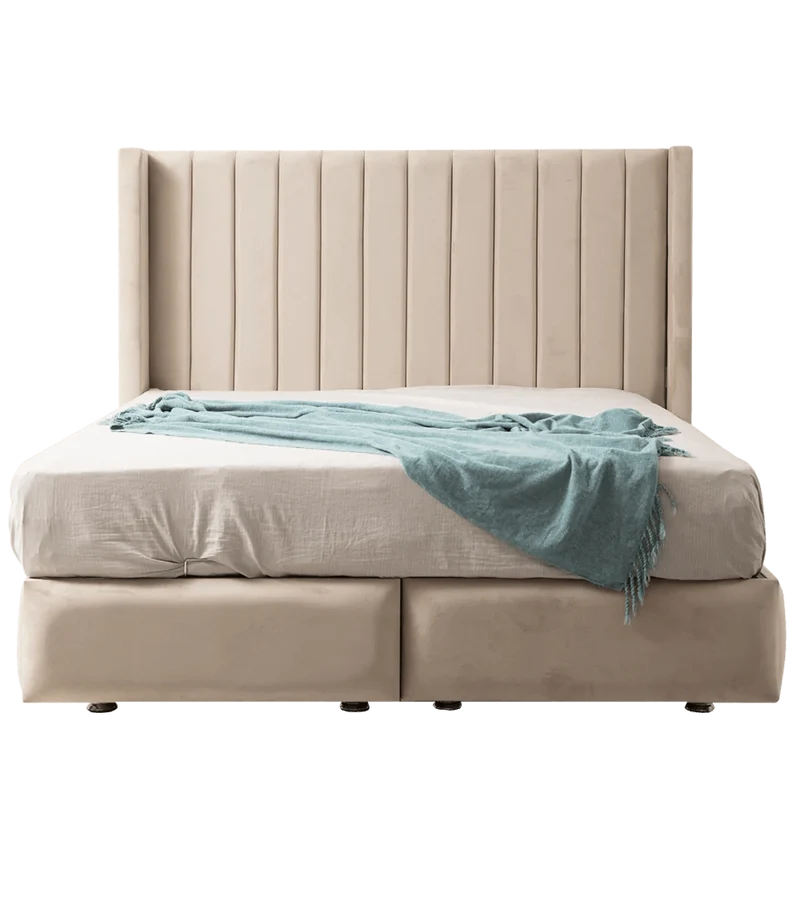 LIT COFFRE TOKYO BOX VELOURS BEIGE 160X200CM