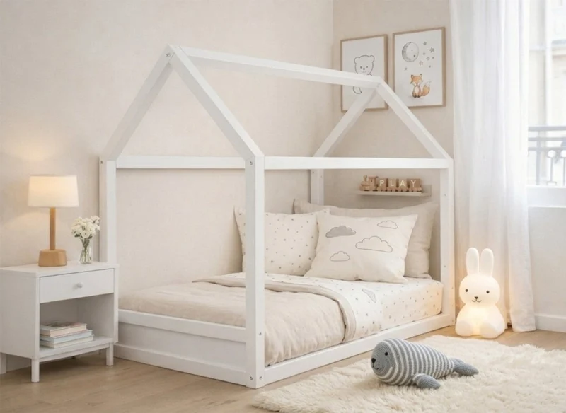 Lit cabane en bois blanc 90 x 190 cm POPY