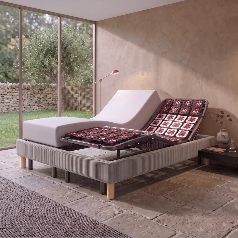 Pack lit électrique orthopédique, velours côtelé gris, matelas inclus - Collection Technoflex