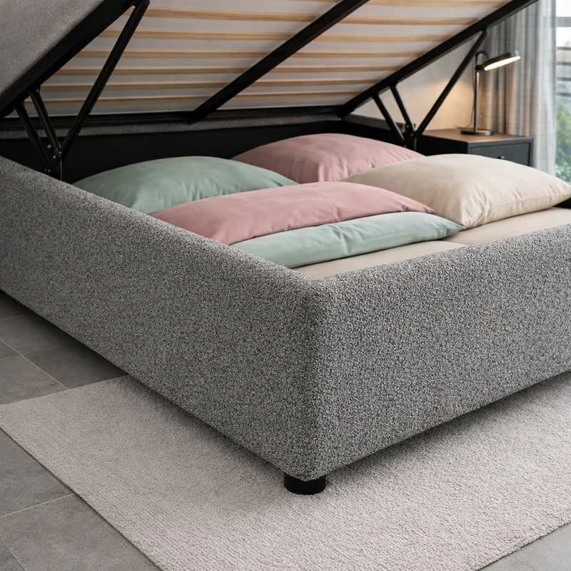 Housse structure lit coffre bouclette gris