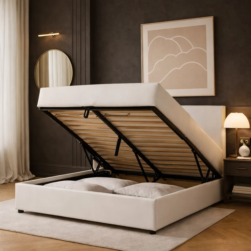 Lit coffre électrique avec tête de lit, simili cuir, télécommande - Collection Futura design