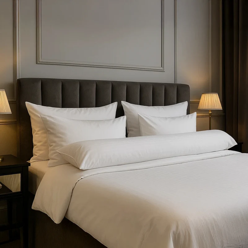 Traversin plumes de canard et duvet, jacquard strié, confort et soutien équilibré - Collection Duvet