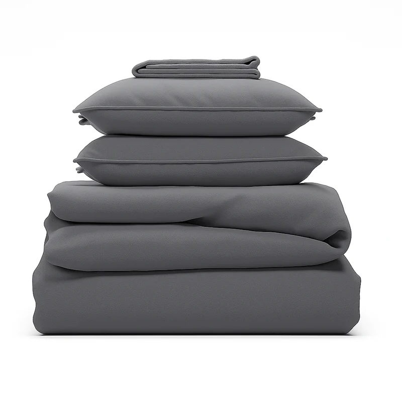 Parure de lit complète gris ardoise, polyester, douce, hypoallergénique - Collection Unie