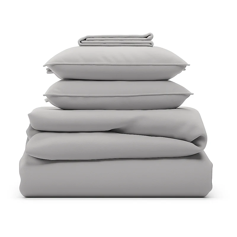 Parure de lit complète gris perle, polyester, douce, hypoallergénique - Collection Unie
