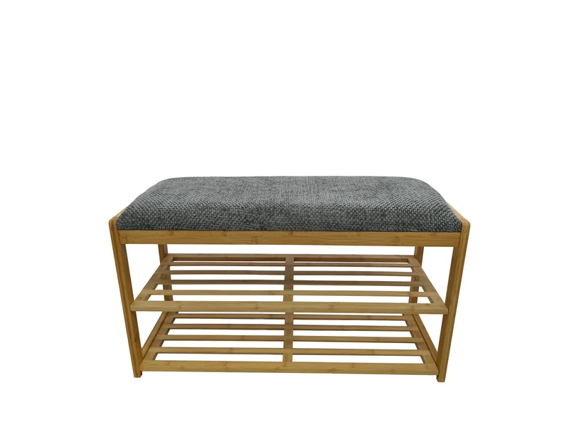 Banc à chaussures élégant ZEN-BO Banc étagère en bambou gris naturel 80 cm avec espace de rangement