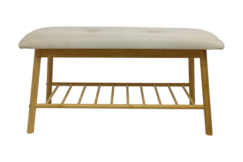 Banc à chaussures élégant ZEN-BO Banc étagère en bambou beige naturel 90 cm avec espace de rangement