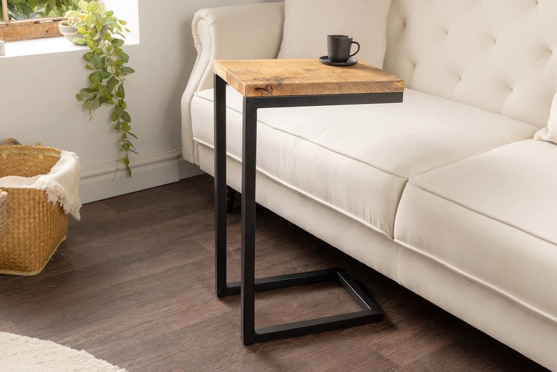 Table d'appoint en bois massif GASTON 65cm manguier naturel métal noir fait main