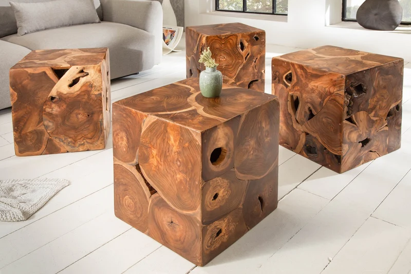 Table d'appoint solide SQUARE 40cm tabouret cube en teck