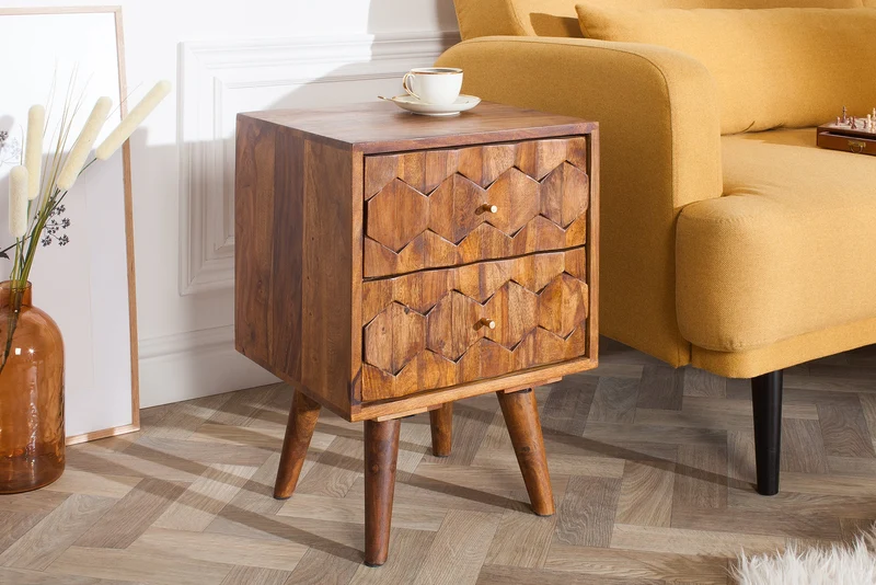 Table d'appoint en bois massif MYSTIC LIVING 60 cm marron finition pierre de Sheesham table de chevet