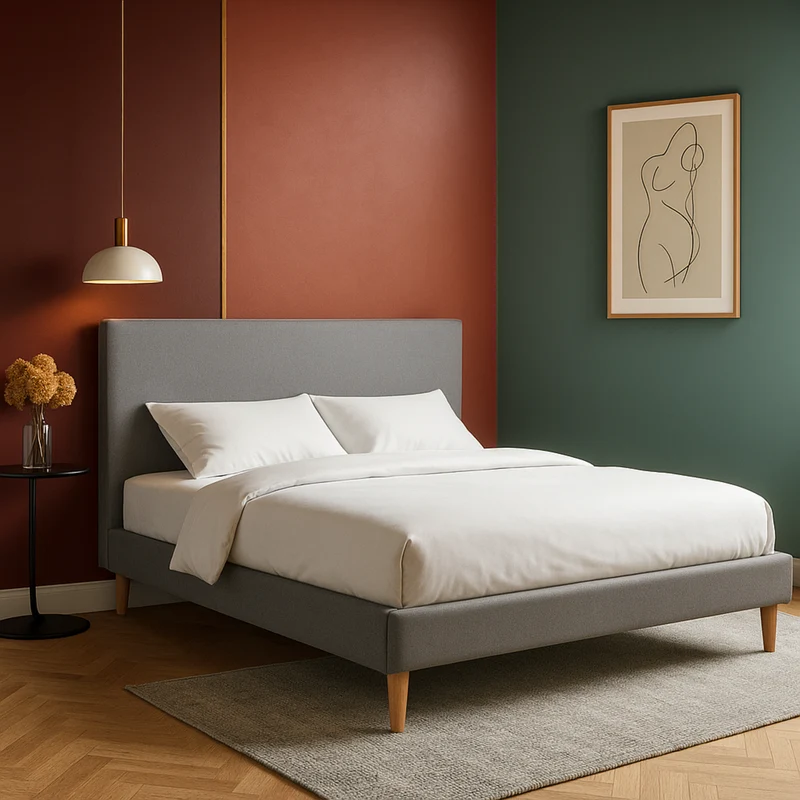 Lit scandinave en tissu : sommier à lattes en bois flexibles - Collection Marquis