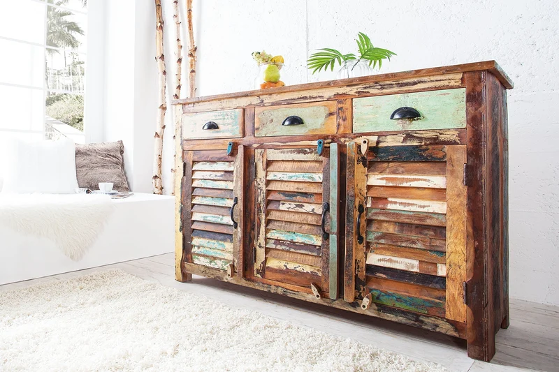 Buffet unique JAKARTA 125cm en bois massif recyclé provenant de bateaux de pêche