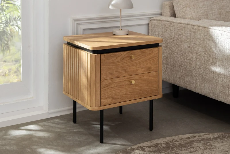 Table de chevet moderne ATELIER Table d’appoint 55cm en chêne avec tiroirs