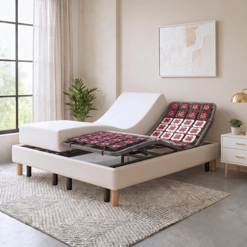 Pack lit électrique orthopédique, simili cuir blanc, matelas inclus - Collection Technoflex