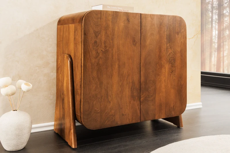 Buffet bas carré BRASIL 75cm meuble deux compartiments en bois massif de manguier marron