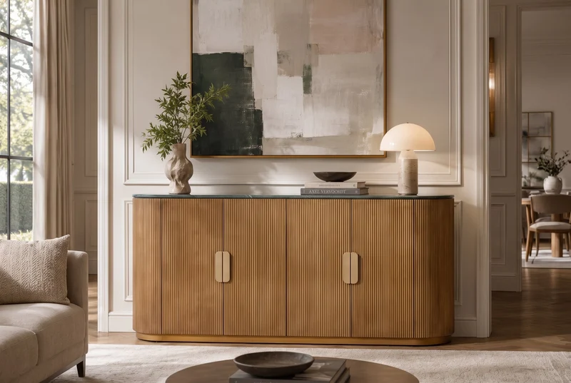 Buffet design VENEZIANO 170cm laiton bois de manguier marbre vert or