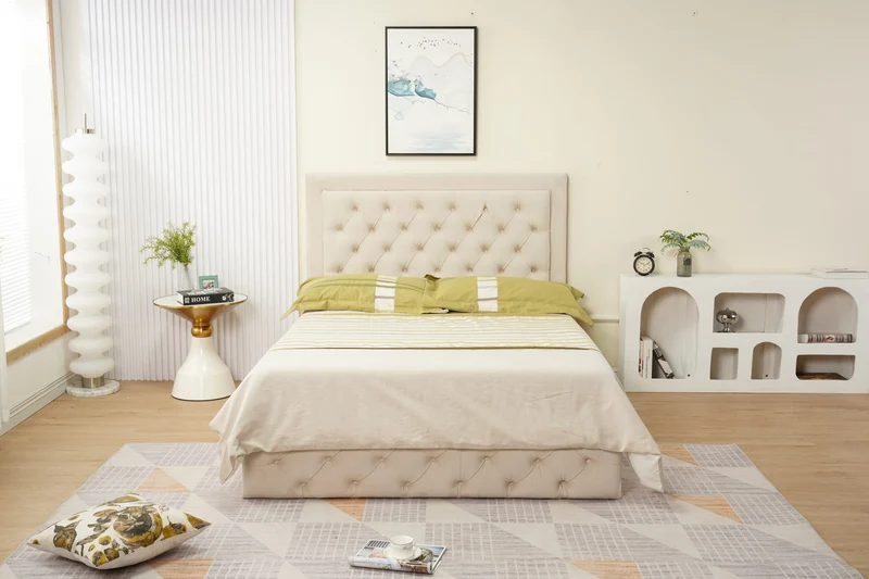 CADRE DE LIT ROMA 160 x 200cm VELOURS BEIGE VENDU SANS SOMMIER