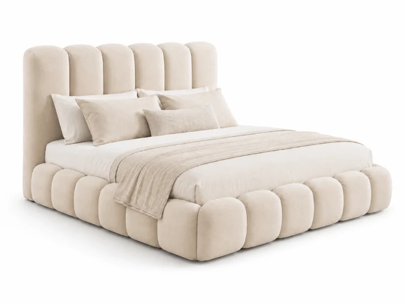 Lit coffre Romy – Design arrondi, tête de lit capitonnée & grand rangement