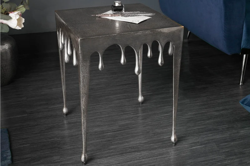 Table d'appoint extravagante LIQUID LINE S 34cm design goutte argentée