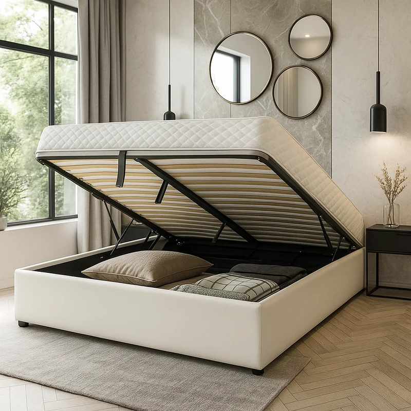 Lit coffre simili cuir, lattes flexibles, grand espace de stockage - Collection Vegas