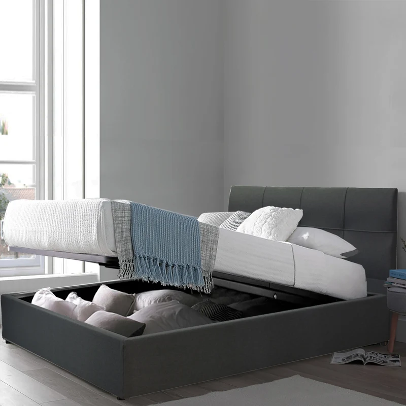 Lit coffre VariLuxe innovant - Tête de lit interchangeable : Tissu et grand coffre