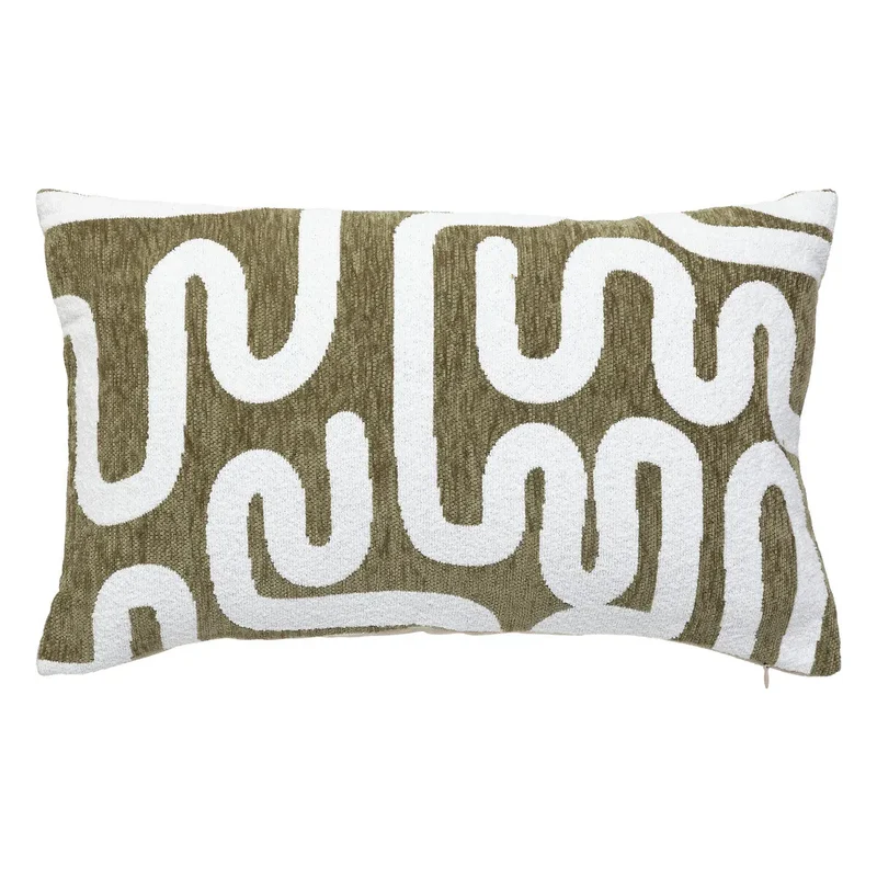 Housse de coussin Jeni, chenille Vert kaki, 50x30 cm