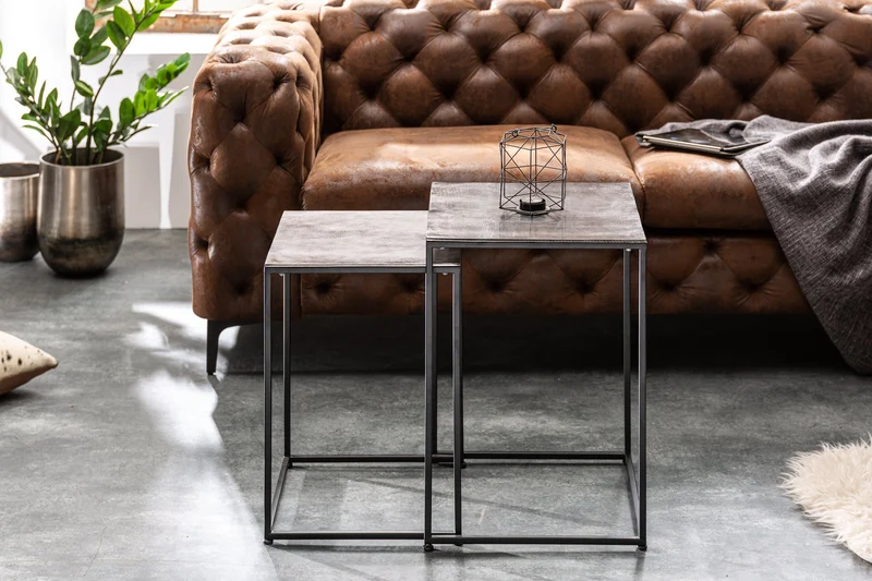 Ensemble de 2 tables d'appoint faites à la main ELEMENTS 40 cm table basse argent noir