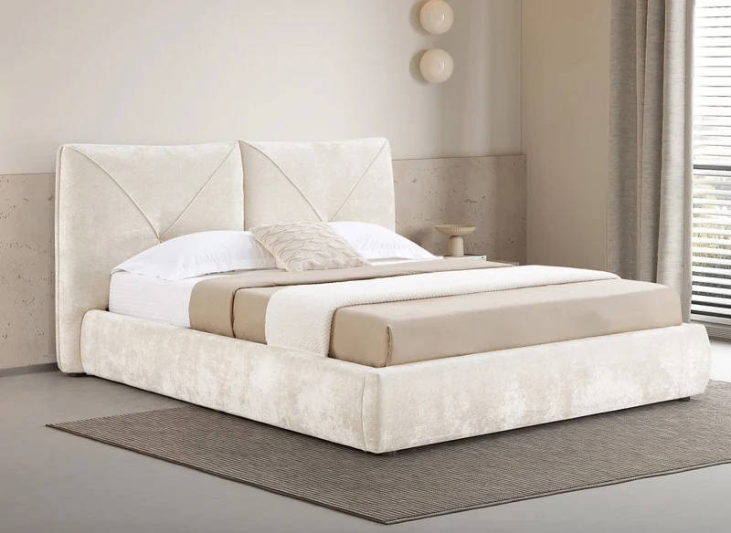 Lit coffre en tissu bouclette doux beige 180x200 cm NOAH
