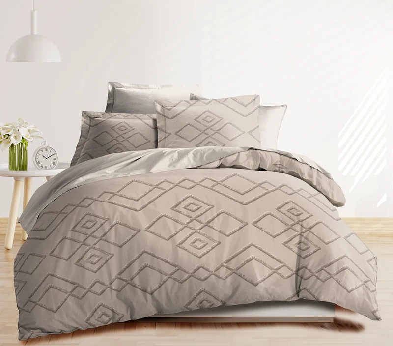 Parure de draps 4 pièces "Louna" drap housse 160 Losange Relief