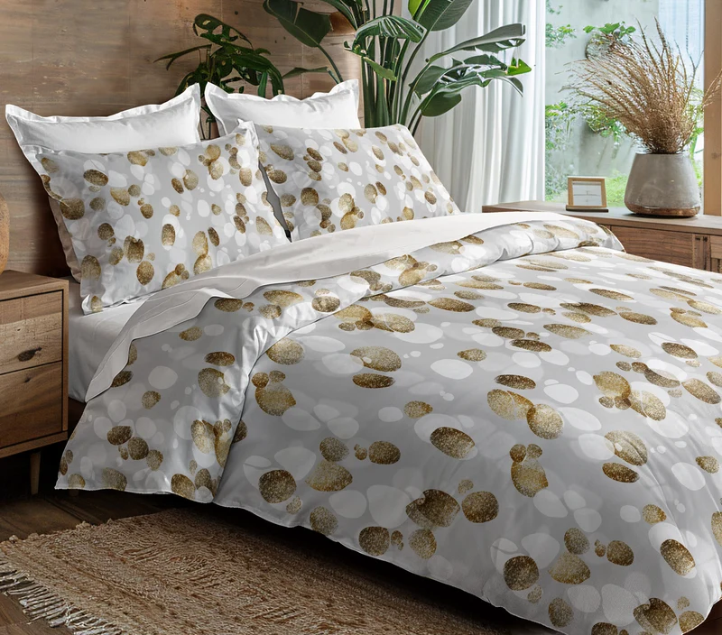 Parure de draps 4 pièces "Louna" drap housse 160 Galet Gold