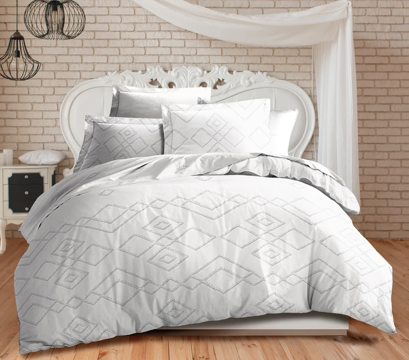 Parure de draps 4 pièces "Louna" drap housse 140 Losange Gris