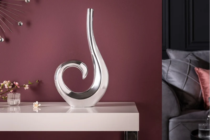Vase moderne WAVE 47cm décoration aluminium poli argenté