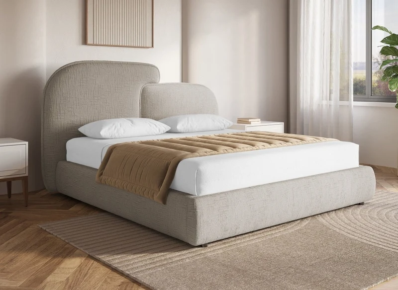Lit coffre en velours chiné taupe 160x200 cm MILENA