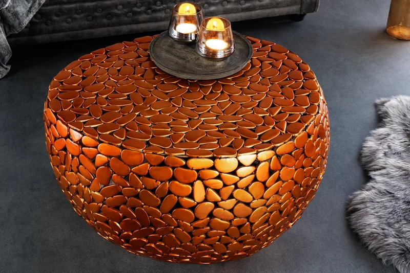 Table basse ronde STONE MOSAIC 75cm mosaïque métal cuivre fait main