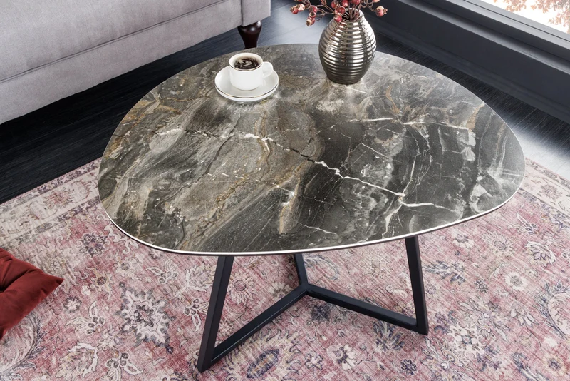 Table basse moderne MARVELOUS 70cm en céramique marbre taupe fabriquée en Italie