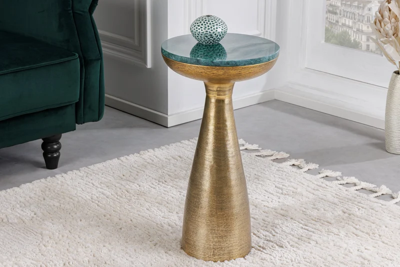 Table d'appoint ronde ELEMENTS 55 cm en marbre vert doré faite main