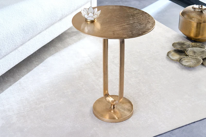 Table d'appoint ronde ELEGANCE 60cm métal doré aluminium fait main
