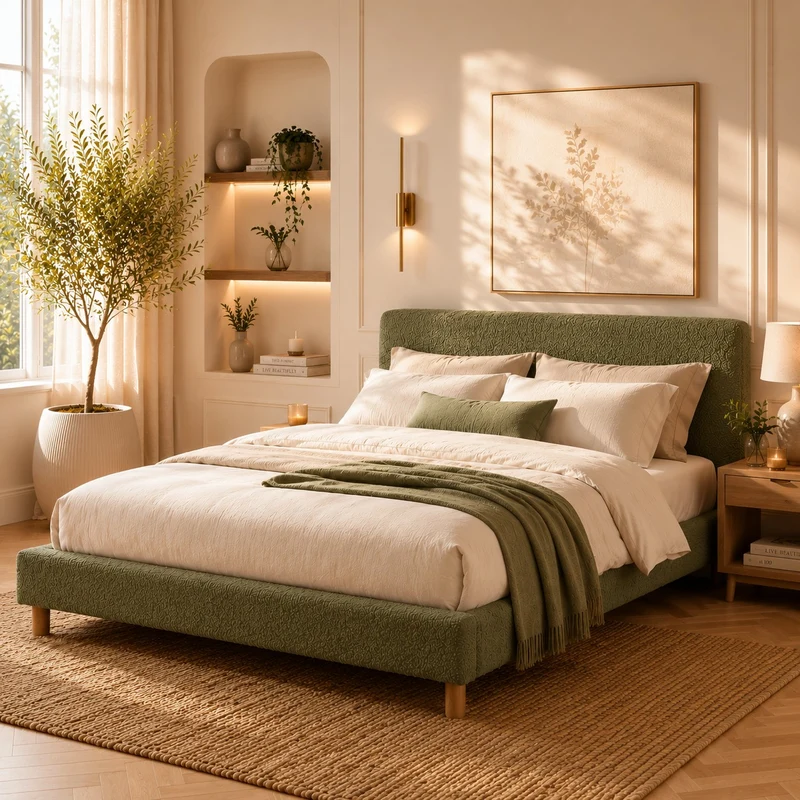 Lit avec tête de lit LOFT tissu Bouclette