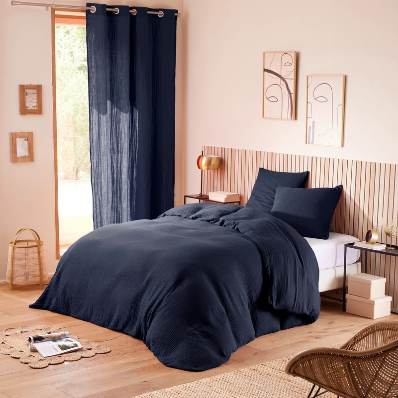 Pack 3 pièces Housse de couette - 260x240cm + 2 taies d'oreiller 65X65cm gaze de coton Orage