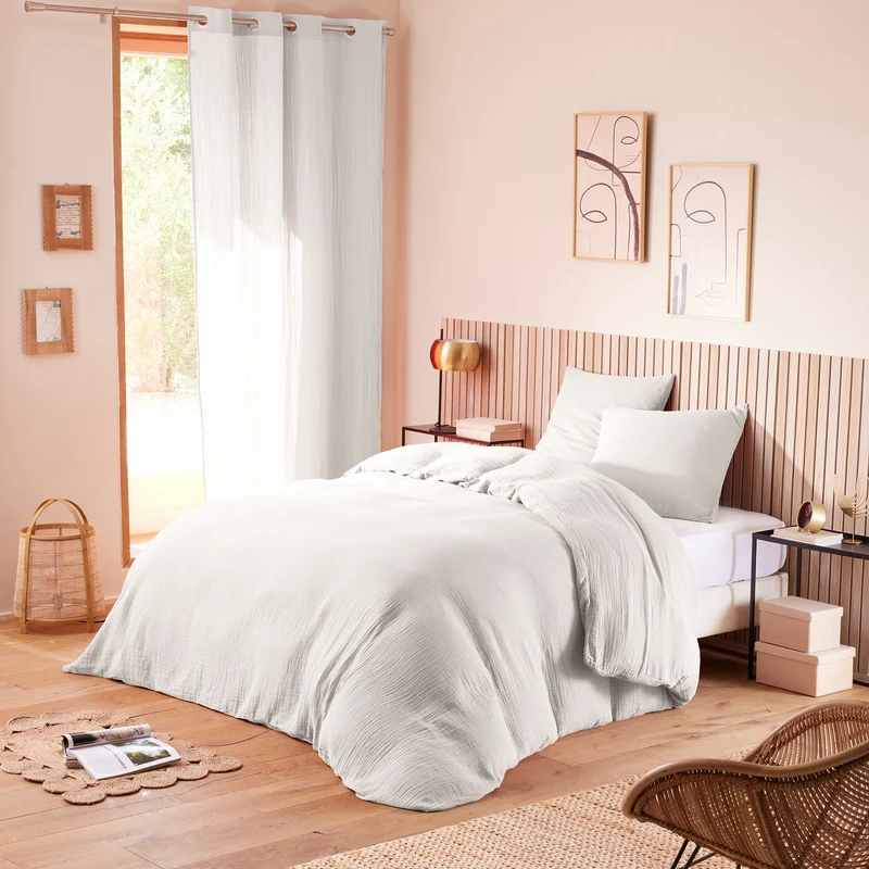 Pack 3 pièces Housse de couette - 240x220cm + 2 taies d'oreiller 65X65cm gaze de coton Neige