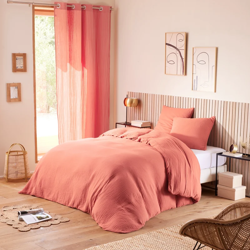 Pack 3 pièces Housse de couette - 240x220cm + 2 taies d'oreiller 65X65cm gaze de coton Blush