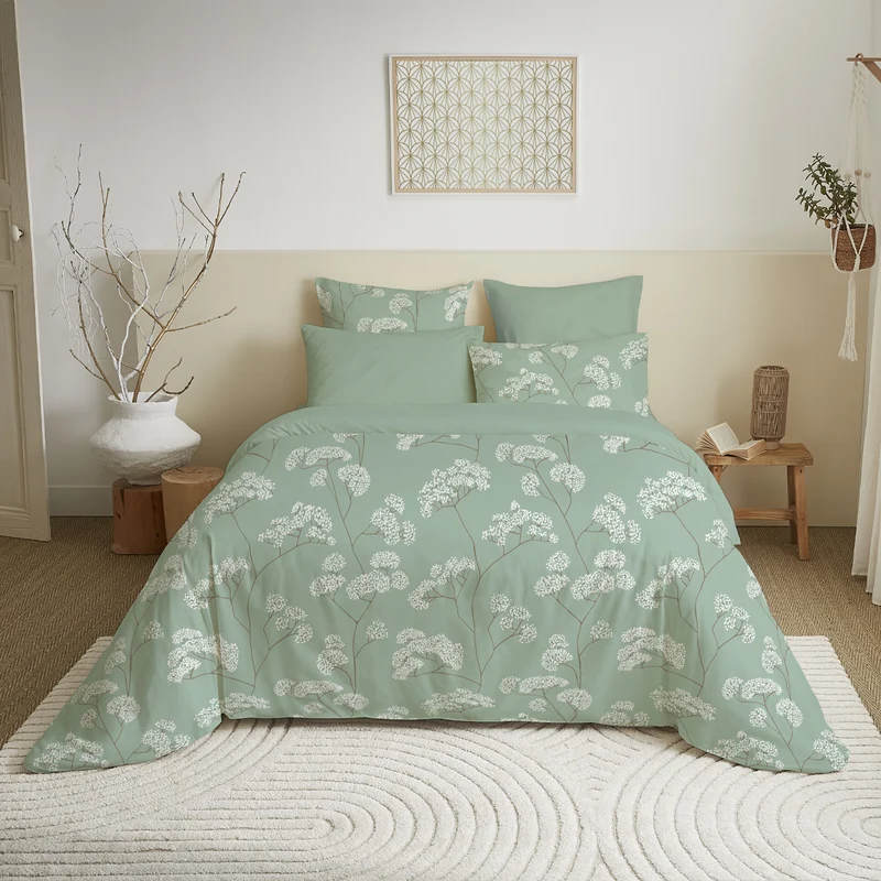 Pack 6 pièces Housse de couette Imprimé 240 x 260 cm - Drap housse 180 x 200 cm - 100% Coton 57 Fils