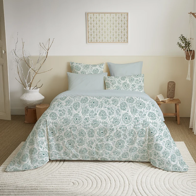 Pack 6 pièces Housse de couette Imprimé 240 x 260 cm - Drap housse 180 x 200 cm - 100% Coton 57 Fils