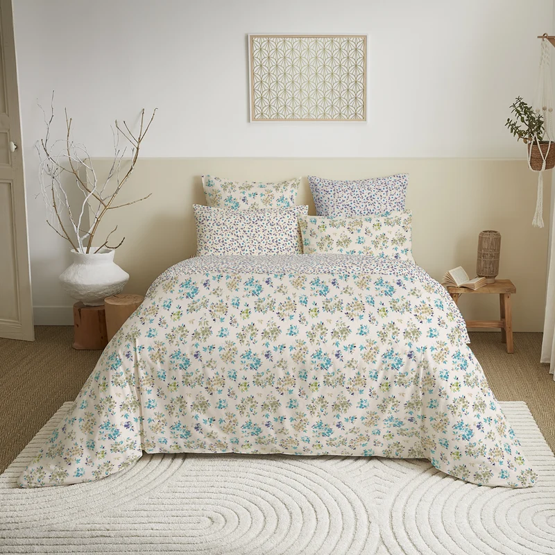 Pack 6 pièces Housse de couette Imprimé 240 x 260 cm - Drap housse 180 x 200 cm - 100% Coton 57 Fils