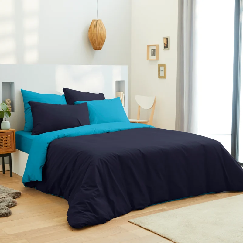 Pack 6 pièces Housse de couette 240 x 260 cm - Drap housse 180 x 200 cm - 100% Coton 57 Fils
