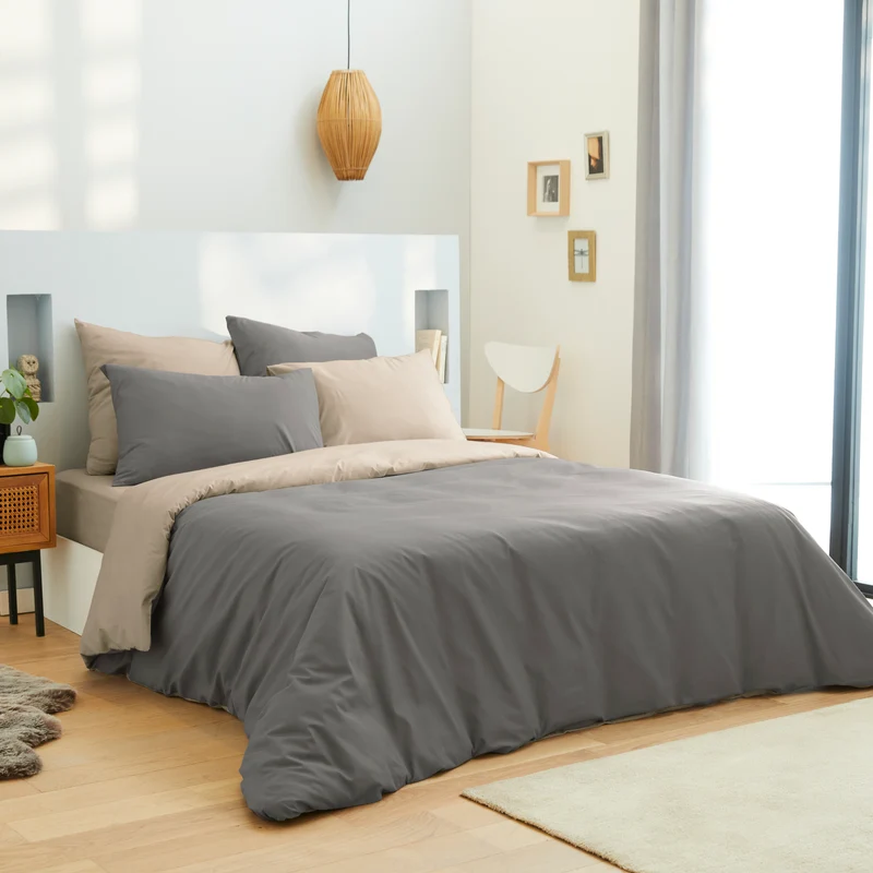 Pack 6 pièces Housse de couette 240 x 260 cm - Drap housse 180 x 200 cm - 100% Coton 57 Fils