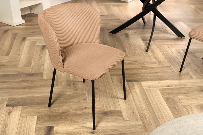 Lot de 2x chaises design LYON velours côtelé rose pieds métal noir