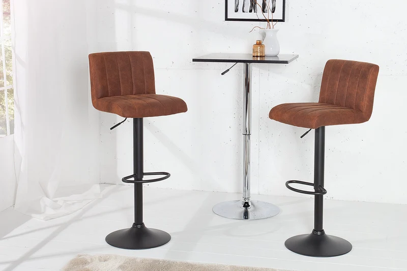 Tabouret de bar pivotant PORTLAND chaise de bar en microfibre marron vintage avec dossier réglable en hauteur