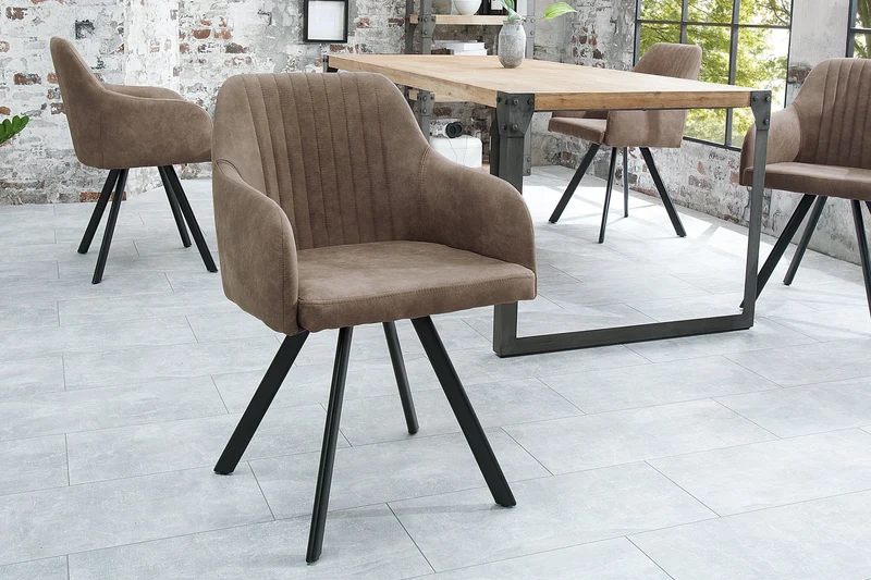 Chaise design rétro LUCCA en microfibre taupe antique avec accoudoirs matelassés et rembourrés