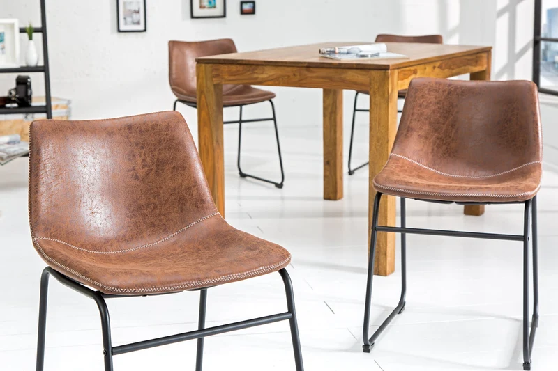 Lot de 2x chaises design industriel DJANGO vintage marron avec structure en fer