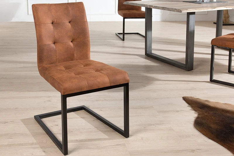 Lot de 2x chaises cantilever design OXFORD vintage marron cadre fer